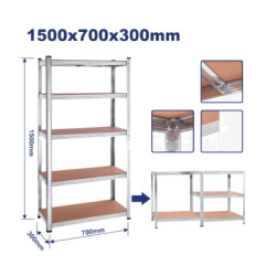 5 - TIER ADJUSTABLE STORAGE SHELVES 1500X700X300MM EMTS1A73 EMTOP