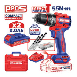 COMPACT BRUSH CORDLESS IMPACT DRILL 20V SPEED 0-500/0-2000RPM 55NM ECIDL20558 EMTOP