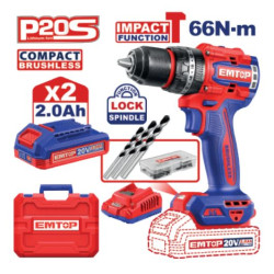 COMPACT BRUSH CORDLESS IMPACT DRILL 20V SPEED 0-500/0.2000RPM 66NM ECIDL20668 EMTOP