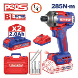 CORDLESS IMPACT DRIVER 20V SPEED 0-1600/0-1900/0-2600RPM 285NM LED ECIRL2028 EMTOP