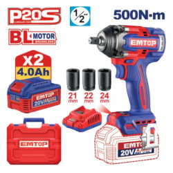 CORDLESS IMPACT WRENCH 20V SPEED 0-1200/2-1800/0-2200RPM 500NM LED ECIWL2050 EMTOP