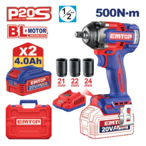 CORDLESS IMPACT WRENCH 20V SPEED 0-1200/2-1800/0-2200RPM 500NM LED ECIWL2050 EMTOP