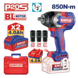 CORDLESS IMPACT WRENCH 20V SPEED 0-1600/0-2100/0-2400RPM 850NM LED ECIWL2085 EMTOP