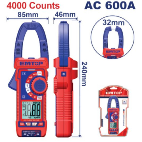 DIGITAL AC CLAMP METER DISPLAY: TRUR RMS 4000 COUNTS AC EDMR766001 EMTOP