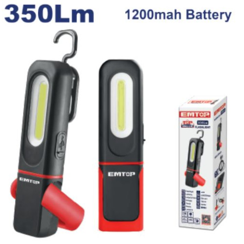 FLASHLIGHT HIGH:350 LUMENS LOW:110 LUMENS SPOT:80 LUMENS EMFL7508 EMTOP