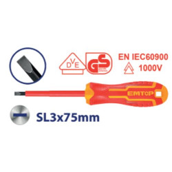 INSULATED SCREWDRIVER SL3.0X75MM ESDRJ3075 EMTOP
