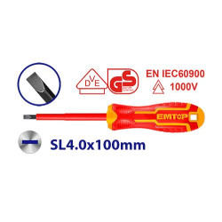 INSULATED SCREWDRIVER SL4.0*100MM ESDRJ4100 EMTOP