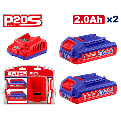 LITHIUM-ION BATTERY AND CHARGER KIT P20S 20V ELBCPK1222 EMTOP