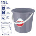 PLASTIC BUCKET 15LTR EMBU1315 EMTOP