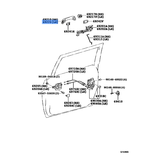 Toyota Front Door Handle Assembly - Outside Right Hand (RH)