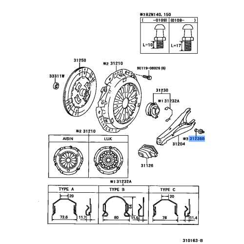 TOYOTA Genuine Release Fork Support 31236-26010