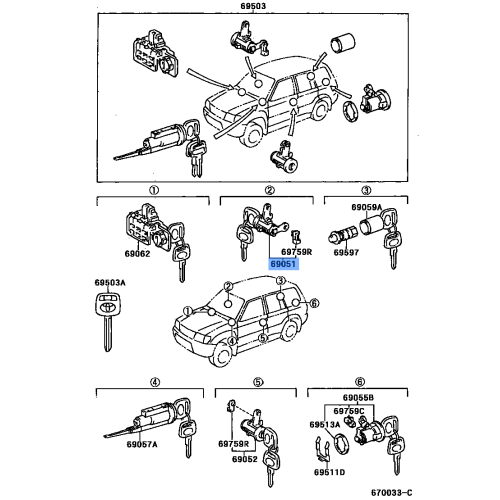 Right Door Lock Kit - Toyota Yaris (1999-2005) - Genuine