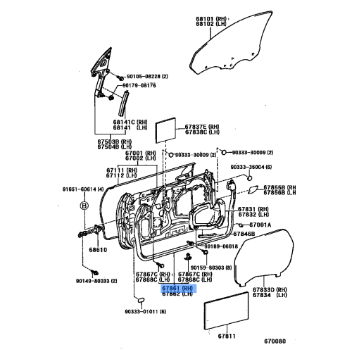 TOYOTA 67861-60030 Weatherstrip, Front Door, RH