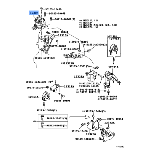 Engine Mount Bracket - Toyota Corolla Runx Fielder 1NZFE Right Hand