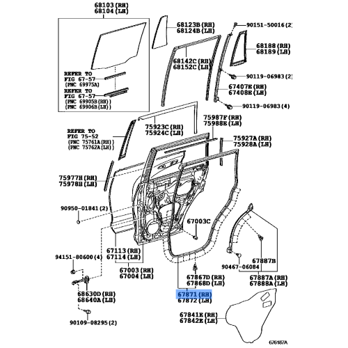 TOYOTA OEM Genuine WEATHERSTRIP, REAR DOOR, RH 67871-60130