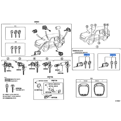 Cylinder & Key Set, Ignition Switch Lock - Toyota Land Cruiser Prado (J120)