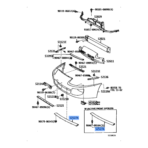 Toyota Supra JZA80 1993-1998 Lower Center Front Bumper Retainer 52527-14050
