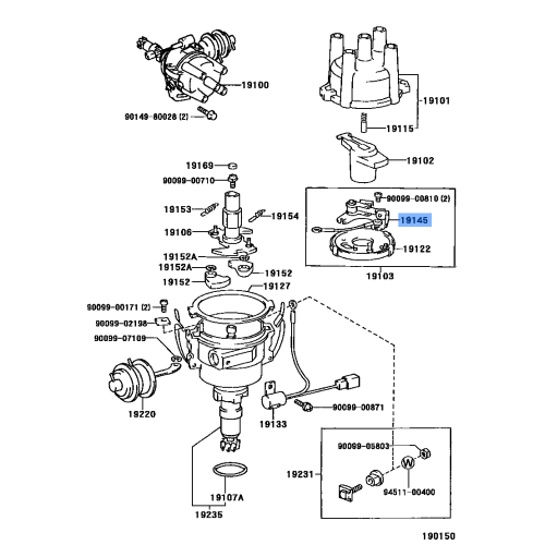 Toyota Distributor Rotor Cap Platinum Spark Component 19145-14010 (AE80 Corolla 1.3)