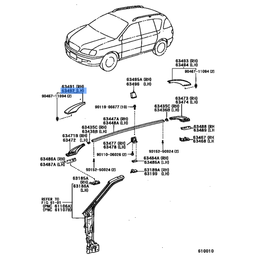 Toyota Cover Roof Rack Leg Front LH