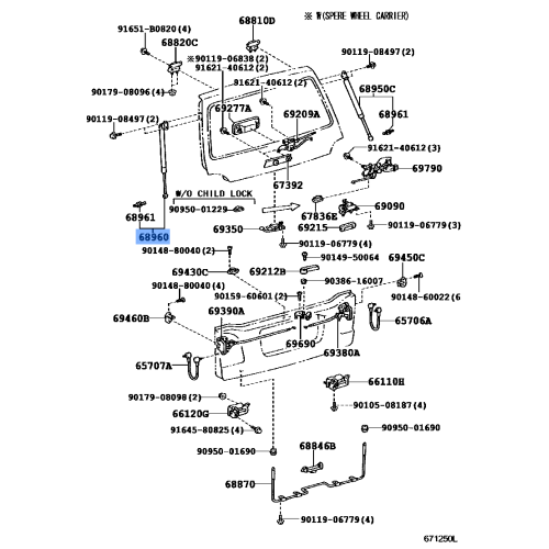 Toyota STAY ASSY, BACK DOOR, LH 68960-69075