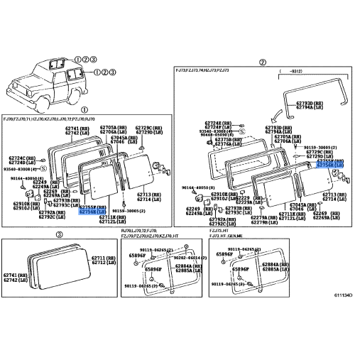 Toyota Land Cruiser Prado Quarter Window Run LH 62756-60050