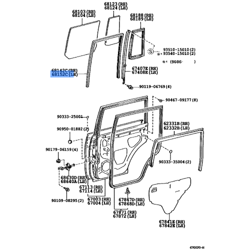 Toyota Rear Door Glass Run, LH