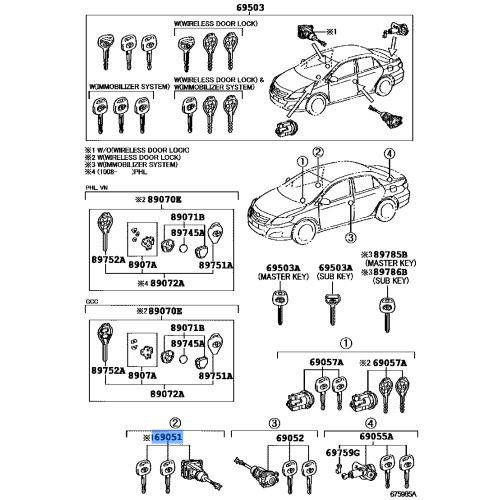 TOYOTA Cylinder & Key Set, Door Lock, RH 69051-06040