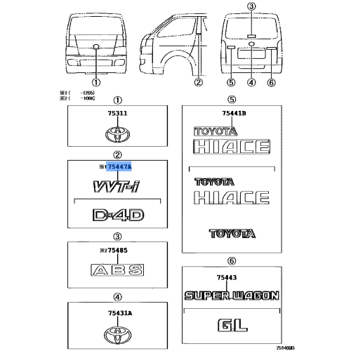 Toyota Hiace Rear Back Door VVTI Emblem 75443-26080