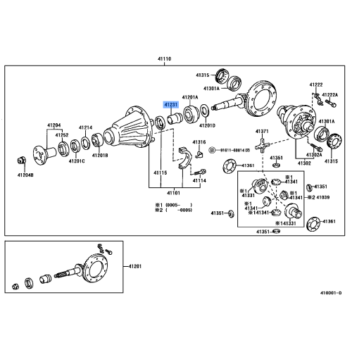 Toyota OEM Spacer, Front Axle Differential Drive Pinion Bearing 41231-40011