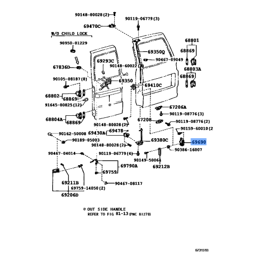Toyota Genuine Back Door Remote Control Assembly 69690-60040