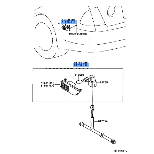 LEXUS RX300 Rear Sidemarker Lens Set 1999-2003, Left Side