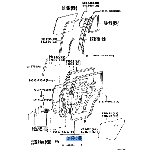 TOYOTA Land Cruiser LX470 Rear Door Weatherstrip Left (67872-60080)