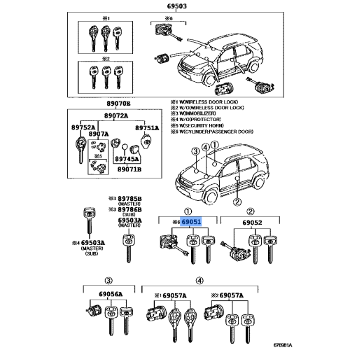 Toyota Door Lock Cylinder & Key Set
