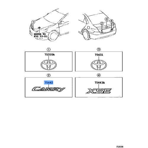Toyota Camry Luggage Compartment Door Name Plate 75442-06190