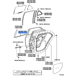 TOYOTA 68230-52130 Genuine Weatherstrip Assembly Rear Door Glass Outer Left