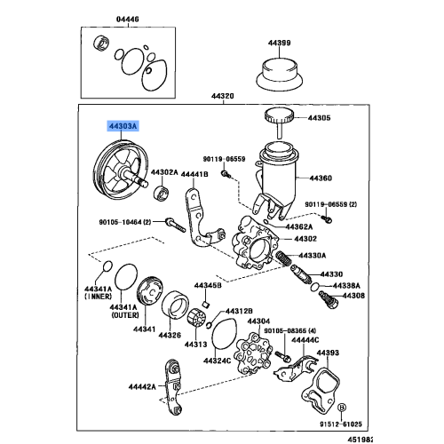 Toyota Shaft Sub-Assy, w/Pulley 44303-32010