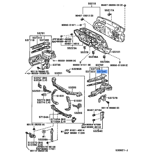 TOYOTA 53734-06100 Member, Front Apron To