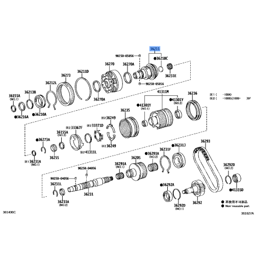 Transfer Input Shaft Sub Assembly Tran - Toyota 36201-34031