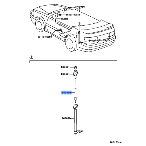 GENUINE Toyota Cressida Pull Top Antenna Pole Sub-Assy 86309-22111 (1988-1990)