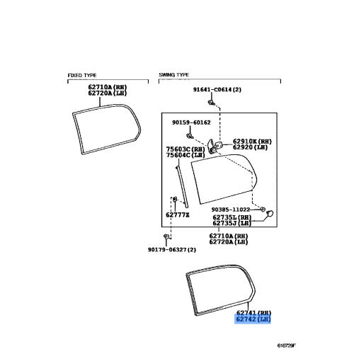 TOYOTA 6274260081 Genuine Weatherstrip Quarter Window Left Hand