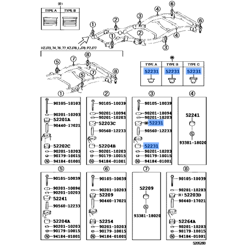 Toyota CUSHION, BODY MOUNT, NO.3 UPPER 52207-60030